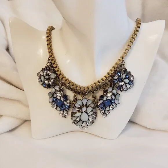 VTG Talbot's Blue & White Rhinestone Bib Statement Necklace - Picture 1 of 7